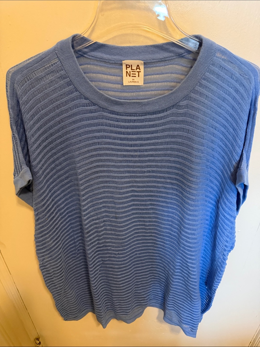 Planet Lauren G Lightweight Sky Blue Short Sleeve Ribbed Tee